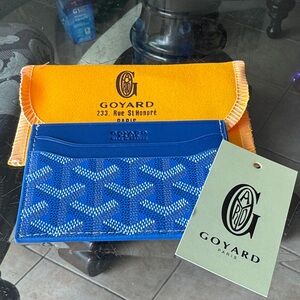 Goyard Blue Card Holder with Yellow Pouch and Tag